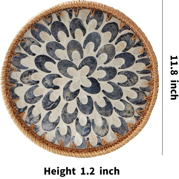 Kmelep Round Rattan Tray with Mother of Pearl Inlay - Picture 5 of 5